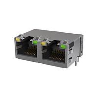 Amphenol Commercial Products RJE482881141 Connectors Low Profile CAT5E RJ45 - 2 Port with LED, Shielded with EMI Tabs