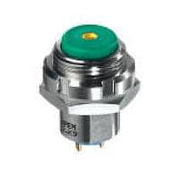 APEM IZNP3P4-2NLOG Sealed Rear Mounted Pushbutton, metal, flat actuator, Normally Open, Strait PC Terminal, Black Actuator, Flat, Green Lens