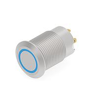Alcoswitch - TE Connectivity AV12F10E712Q04 Anti-Vandal Stainless, Flush Button, Blue LED ring, Solder terminal, LED 12VDC