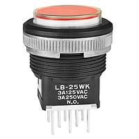 NKK Switches LB25WKW01-01-JC Pushbutton Switches ON(ON) BLK PANEL SL NEON LMP CLR/RED CAP