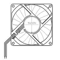 Sunon PSD1208PHB1-A.(2).Z.GN Axial Axial Fan, 80x80x15mm, 12VDC, 39.9CFM, 0.18"H2O, Ball, Wire, Auto Restart