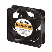 Sanyo Denki 9WL1448P1M001 Axial Fan, 140x140x38mm, 48VDC, Splash/Dust Proof, Long Life, Ribless, Tach/PWM, IP68