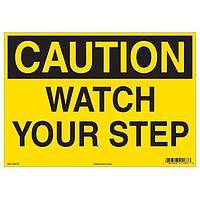 HellermannTyton 597-00078 Labels Caution Sign, 7" x 10", Caution Watch Your Step, Vinyl, Yellow, 25/pkg