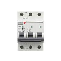 Carlo Gavazzi GSB633PC2 Thermal-Magnetic Three-poles UL1077 supplementary protector, 480Y/277VAC, 2 Amps, C-curve with lug terminals. Interruption rating of 5kA.