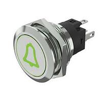 EAO 82-6151.1A34.B005 Anti-Vandal momentary.22mm D-Shape.Stainless steel.Flush/flat.Bell green.24V.Ag