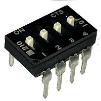 CTS Electronic Components 210-4ESD DIP Switches THROUGH HOLE, GOLD FLASH DIP SWITCH, 4-POLE, EXTENDED ACTUATOR, BOTTOM SEAL, STRAIGHT TERMINAL FORM