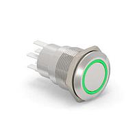 Alcoswitch - TE Connectivity 7-2213764-3 Pushbutton Switches AV19 DPL 5A FIX RING LED GREEN 12V