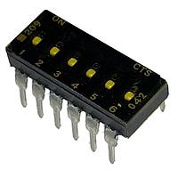CTS Electronic Components 209-6LPSTF DIP Switches THROUGH HOLE, GOLD DIP SWITCH, 6-POLE, LOW PROFILE ACTUATOR, BOTTOM SEAL, TAPE SEAL, OFF, TUBE PACK