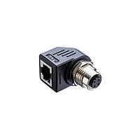 Amphenol LTW RJS-12D04FF-RS8001 Modular Circular Metric Connector, M12 To RJ Adaptor, Metal, D Coding, 4A, 04 pins, Female Connector, Female Contact, Right Angle