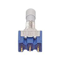 Nidec Components 8E1021C-Z High-Reliability Miniature Toggle Switch SPDT, ON-OFF-ON, locking lever toggle, 1/4"-40 threaded bushing, solder lug terminals, 25mA @ 20V DC/6A @ 125V AC
